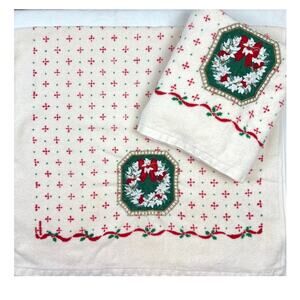Vintage Bath Towels Christmas Wreath Jillian Rose Collection Holiday 
Set of 2